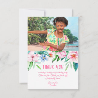 Carte De Remerciements Photo rose d'anniversaire florale tropicale hawaïe