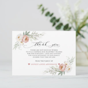 Carte De Remerciements Photo Rose Dusty Fleurs blanches dans la mémoire a