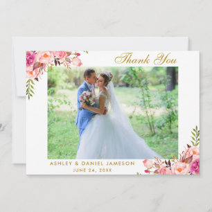 Carte de remerciements photo rose Floral Gold Mari