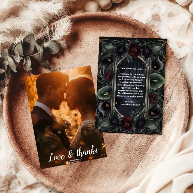 Carte De Remerciements Photo Roses noirs Floral Gothique Mariage d'Hallow (Créateur téléchargé)