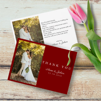 Carte De Remerciements Photo rouge moderne mariage W note paysage