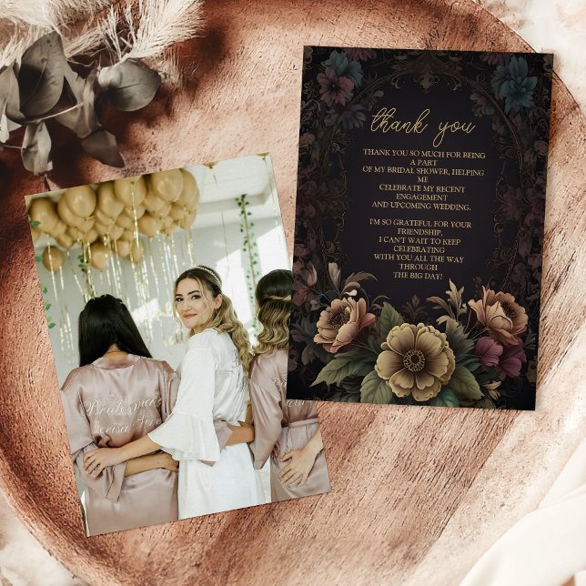 Carte De Remerciements Photo Royal Floral Gothique Mariage (Créateur téléchargé)