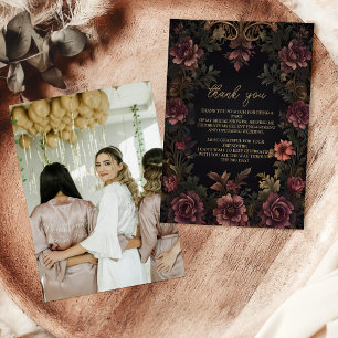 Carte De Remerciements Photo Royale Florale Gothique de Mariée