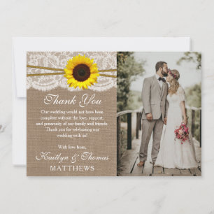 Carte De Remerciements Photo Rustic Sunflower Collection Mariage