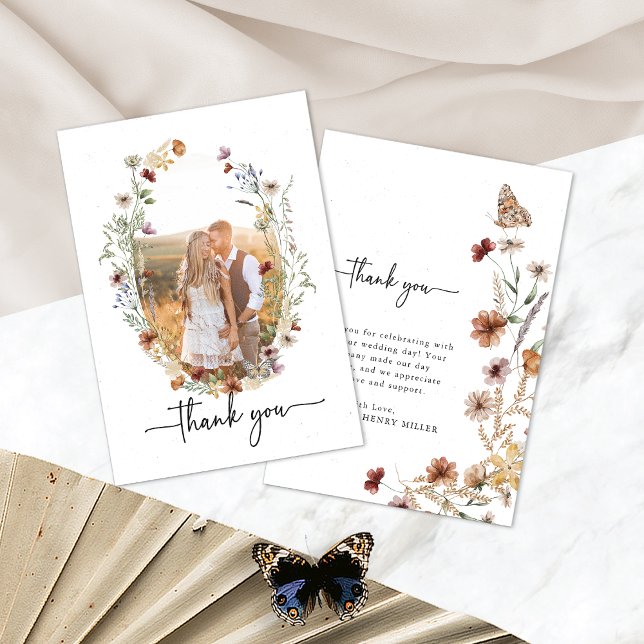 Carte de remerciements photo Rustique Boho (Rustic Boho Photo Thank You Card with Butterfly by Painted Paperie
)