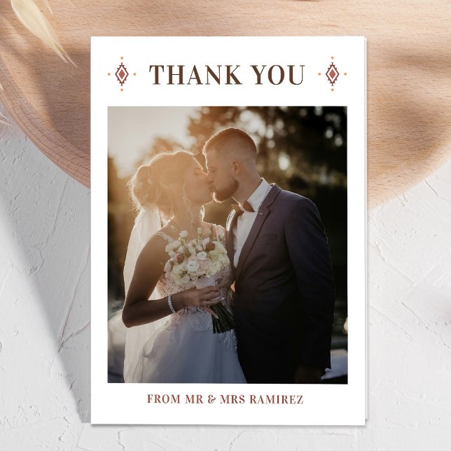Carte de remerciements photo Rustique Western Mari (Western Wedding Photo Thank You Card)