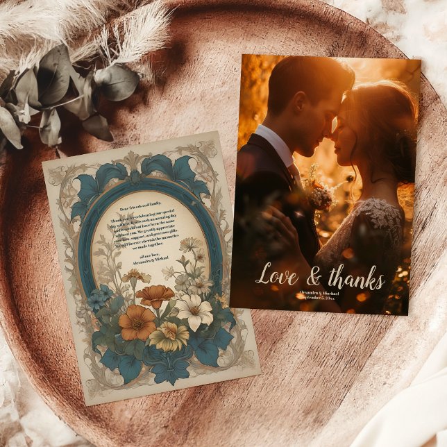 Carte De Remerciements Photo Sage Green Art Nouveau Alphonse Mucha Weddin (Créateur téléchargé)