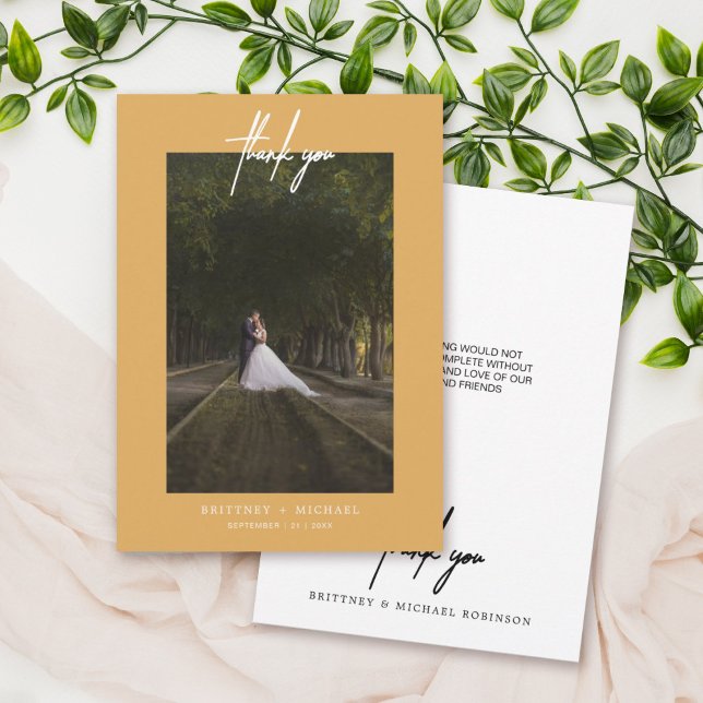 Carte De Remerciements Photo simple à la main Mustard Jaune (Créateur téléchargé)