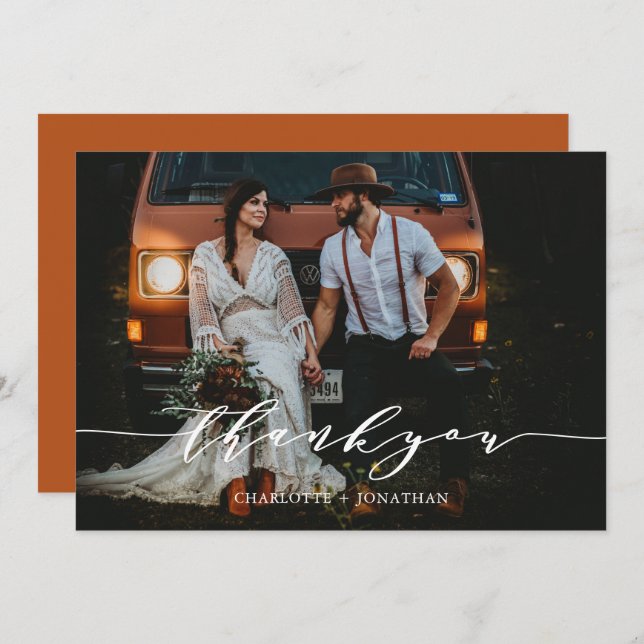 Carte De Remerciements Photo Simple Botanique Bohême Mariage en terre cui (Devant / Derrière)