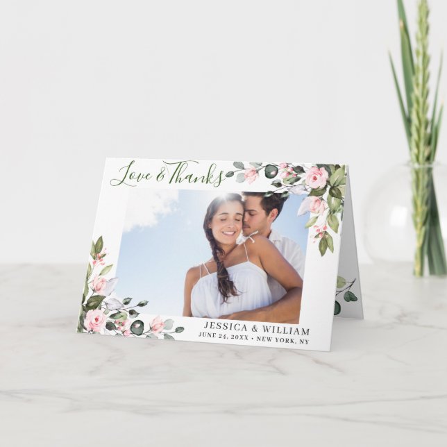 Carte De Remerciements Photo simple Eucalyptus Blush Rose Roses (Devant)