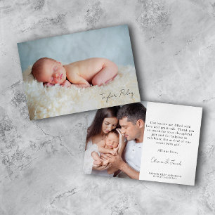 Carte De Remerciements Photo Statistiques de naissance Calligraphie Nom N