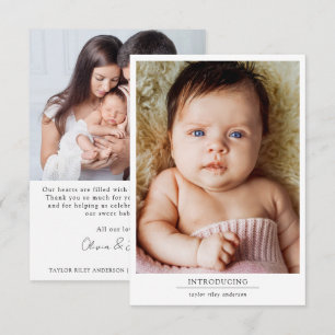 Carte De Remerciements Photo Statistiques de naissance Nouveau bébé