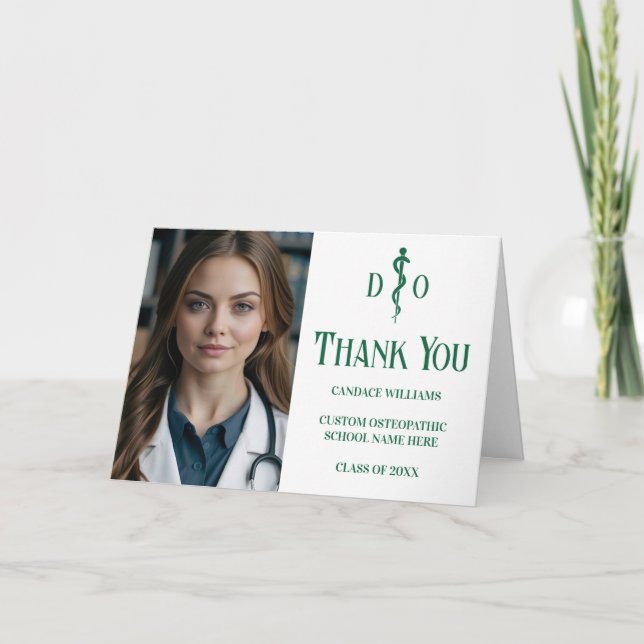 Carte De Remerciements Photo sur mesure Green Osteopathic Médicale Doctor (Devant)