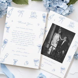 Carte De Remerciements Photo tirée à la main Dusty Blue Mariage