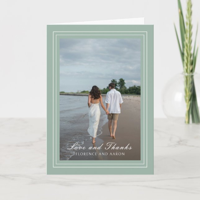 Carte De Remerciements Photo traditionnelle Sage Green Mariage intemporel (Devant)