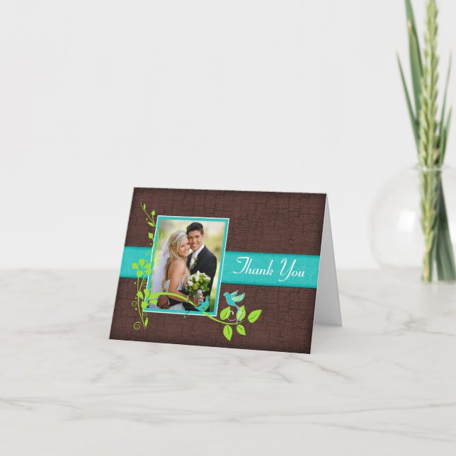 Carte de remerciements photo Turquoise Green Brown (Devant)