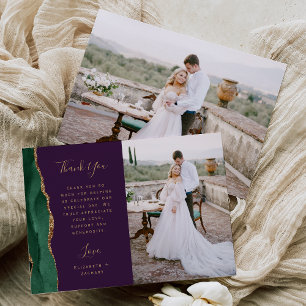 Carte De Remerciements Photo Vert Emeraude Agate Or Violet Mariage