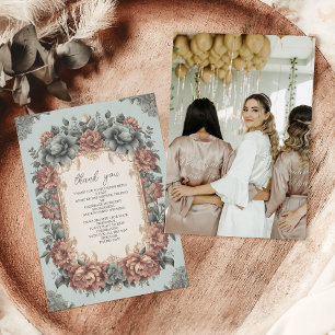 Carte De Remerciements Photo Vintage Bleu Poussiéreux Art Nouveau Baby Sh