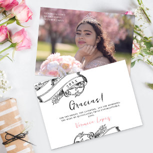 Carte De Remerciements Photo vintage Elégante Gracias Mis Quince Anos