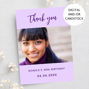 Carte de remerciements photo violet d'anniversaire
