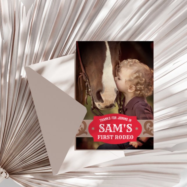 Carte De Remerciements Photo Western marron/rouge de Kids FIrst Rodeo (Créateur téléchargé)