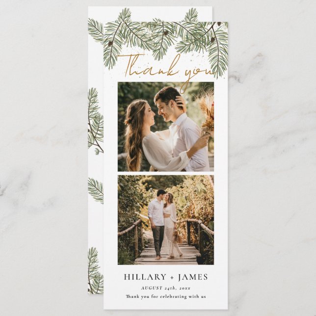 Carte de remerciements photo Whimsical Green Pine (Devant / Derrière)