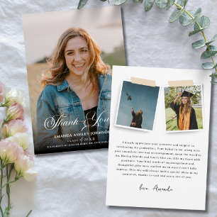 Carte De Remerciements Photo White Black Graduation