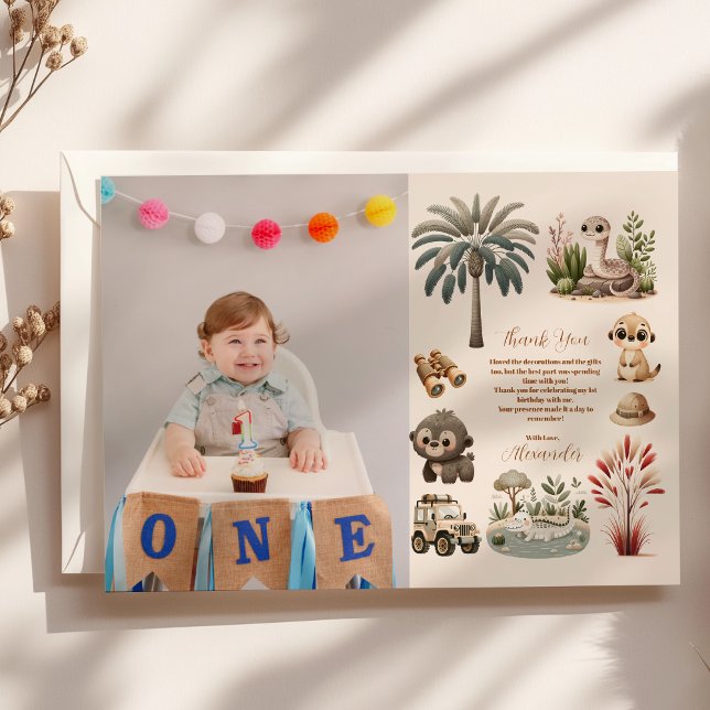 Carte De Remerciements Photo Wild One Jungle Safari Animaux Garçon 1er (Créateur téléchargé)