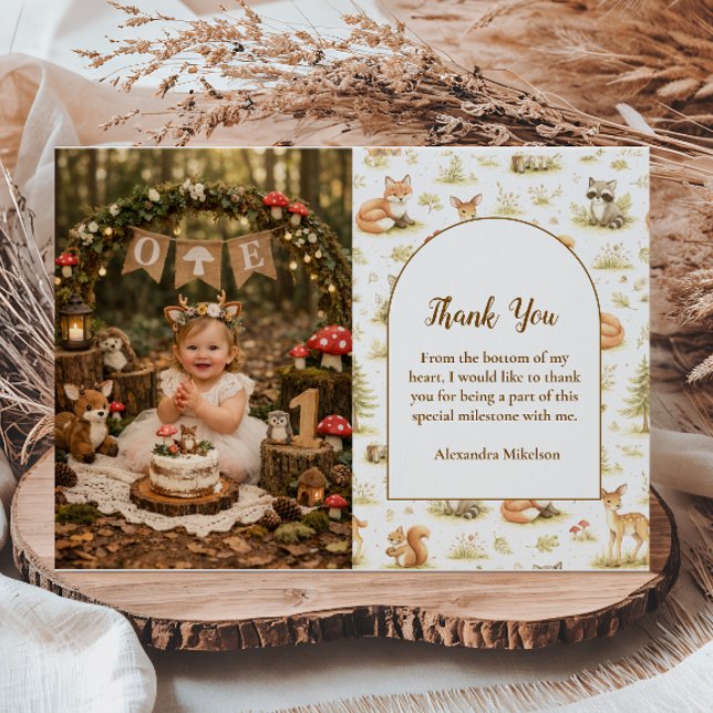 Carte De Remerciements Photo Woodland Animals Wild One Birthday (Créateur téléchargé)