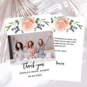 Carte De Remerciements Photographie de douche de mariée rose gold lavande