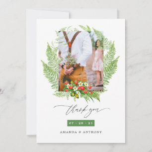 Carte De Remerciements Photographie de mariage avec verdure de forêt aqua