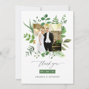 Carte De Remerciements Photographie de mariage avec verdure de forêt bois