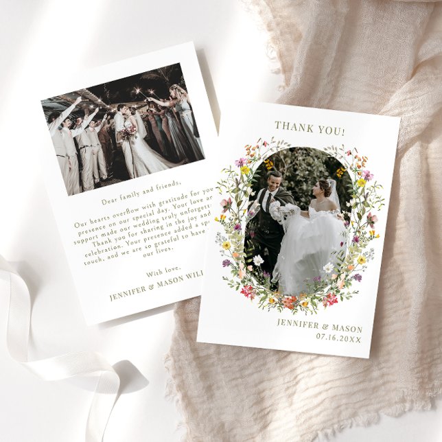 Carte De Remerciements Photographie du Mariage du fleur sauvage de prairi (Créateur téléchargé)