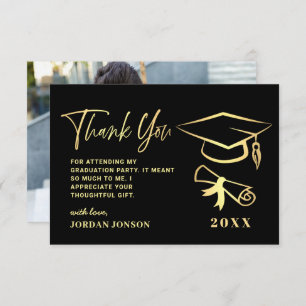 Carte De Remerciements Photographie Gold Black Modern Graduation