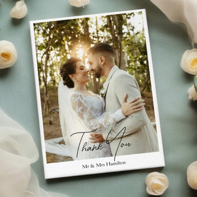 Carte De Remerciements Photographie Mariage personnalisé avec message (Photograph Personalized Wedding With Message Thank You Cards from Ricaso 
Simple & Elegant message)