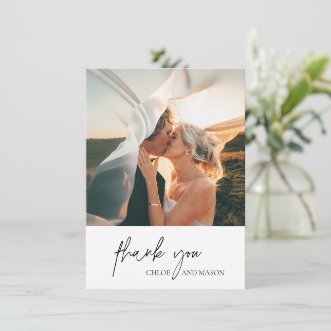 Carte De Remerciements Photographie noir et blanc classique Mariage éléga (Debout devant)