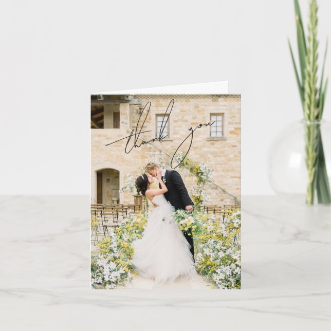 Carte De Remerciements Photographie noir et blanc classique Mariage éléga (Devant)