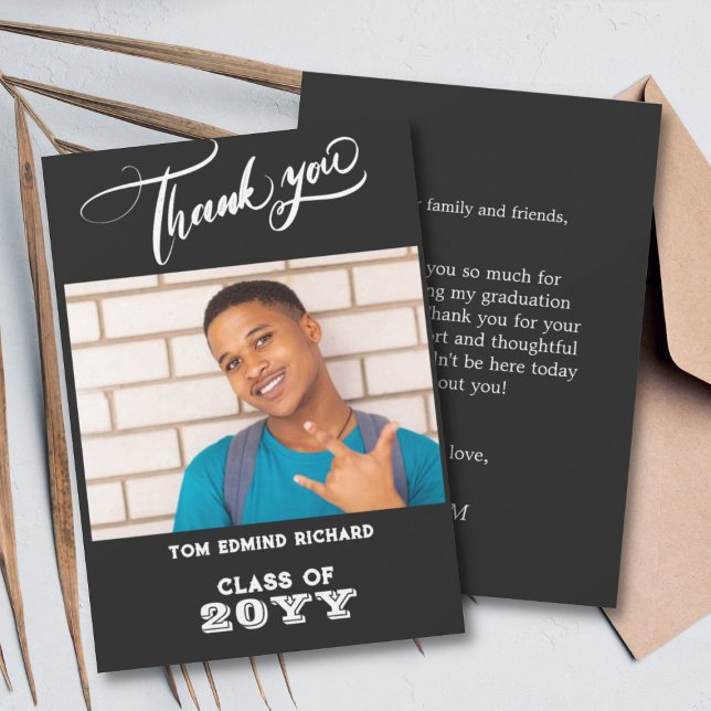 Carte De Remerciements Photographie noir et blanc Ecole moderne Gradué (Créateur téléchargé)