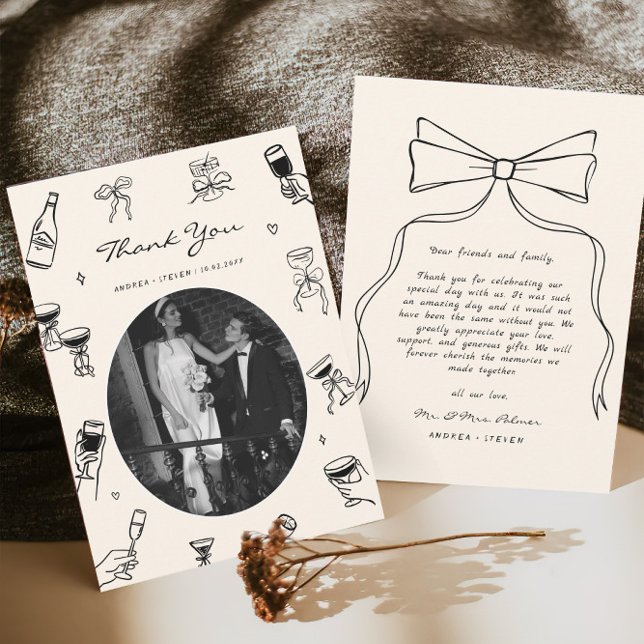 Carte De Remerciements Photographie noir Whimsical Mariage tiré main (Créateur téléchargé)