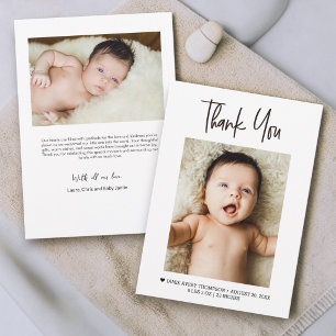 Carte De Remerciements Photos de bébé avec statistiques de naissance en l