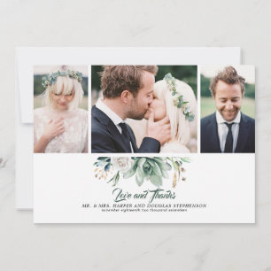 Carte De Remerciements Photos de mariage aux succulentes, verdure et rose