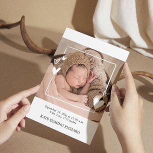 Carte De Remerciements Photos de statistiques de naissance Fait main Baby