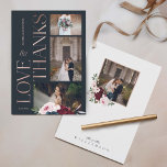 Carte De Remerciements Photos de Three<br><div class="desc">Bold, elegant et romantic wedding photos thank you card featuring our painted elegant watercolor flowers Beautiful bold floral arrangements with deep burgundy, rich navy blue and blush pinks flowers with accents of lush green green sage leaves and greenery. Objets objets des photographies d’affichage your beautiful wedding. "Love & Thanks" is...</div>