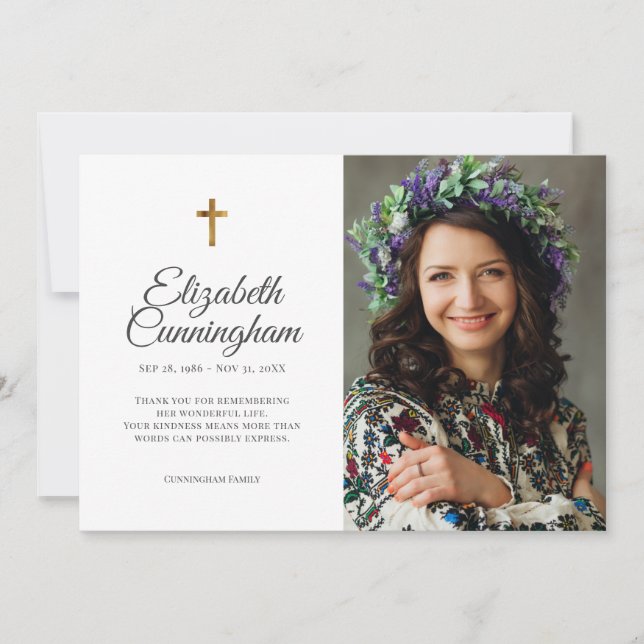Carte De Remerciements Photos des funérailles commémoratives simples et m (Devant)