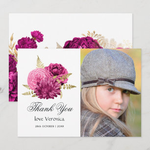 Carte De Remerciements Photos Hot Rose et Gold Floral Quinceañera