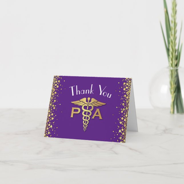 Carte De Remerciements Physician Assistant PA Graduation Purple Gold (Devant)