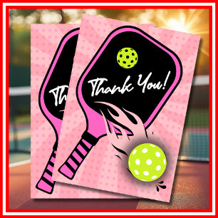 Carte De Remerciements Pickleball Anniversaire RETRO Stripes Sport rose