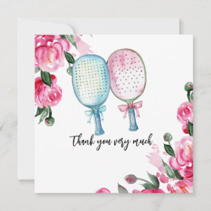 Carte De Remerciements Pickleball avec aquarelle Flower
