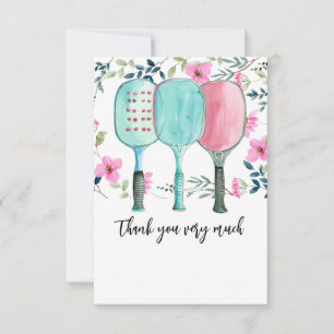 Carte De Remerciements Pickleball avec aquarelle Flower