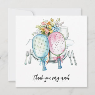 Carte De Remerciements Pickleball avec aquarelle Flower